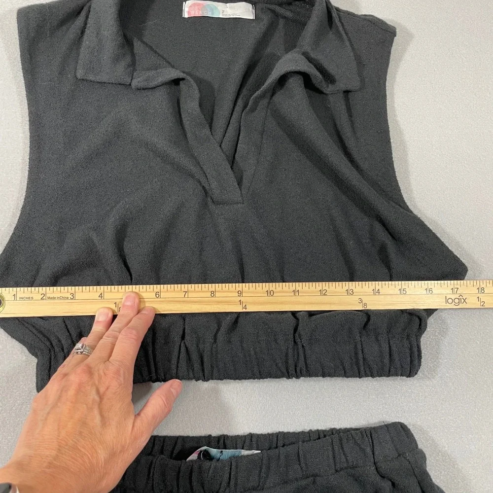 Free‎ People FP Beach Black Ace Terry Crop Top & Skort/Miniskirt Set Size Small